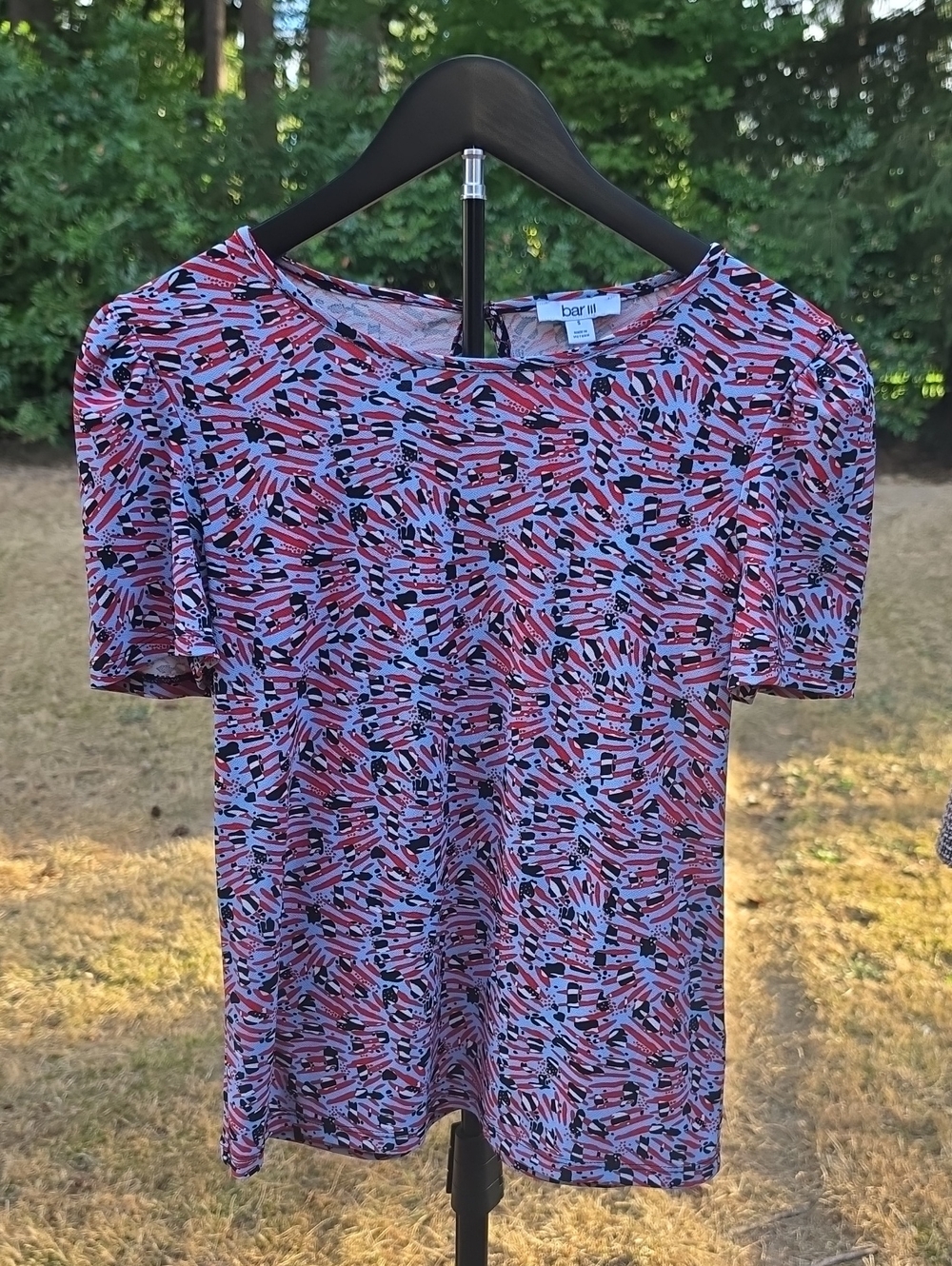 Bar III Pink & Black Abstract Short-Sleeve Tee